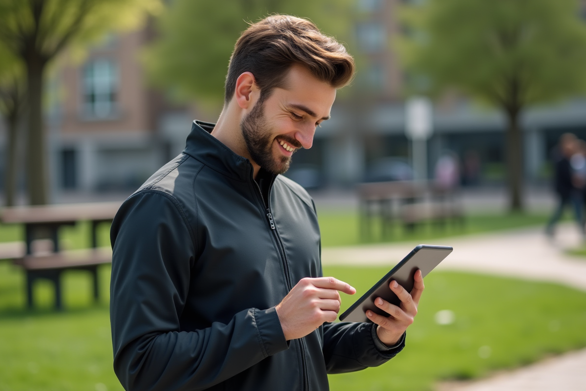 Jeune designer portant un vêtement technique en plein air