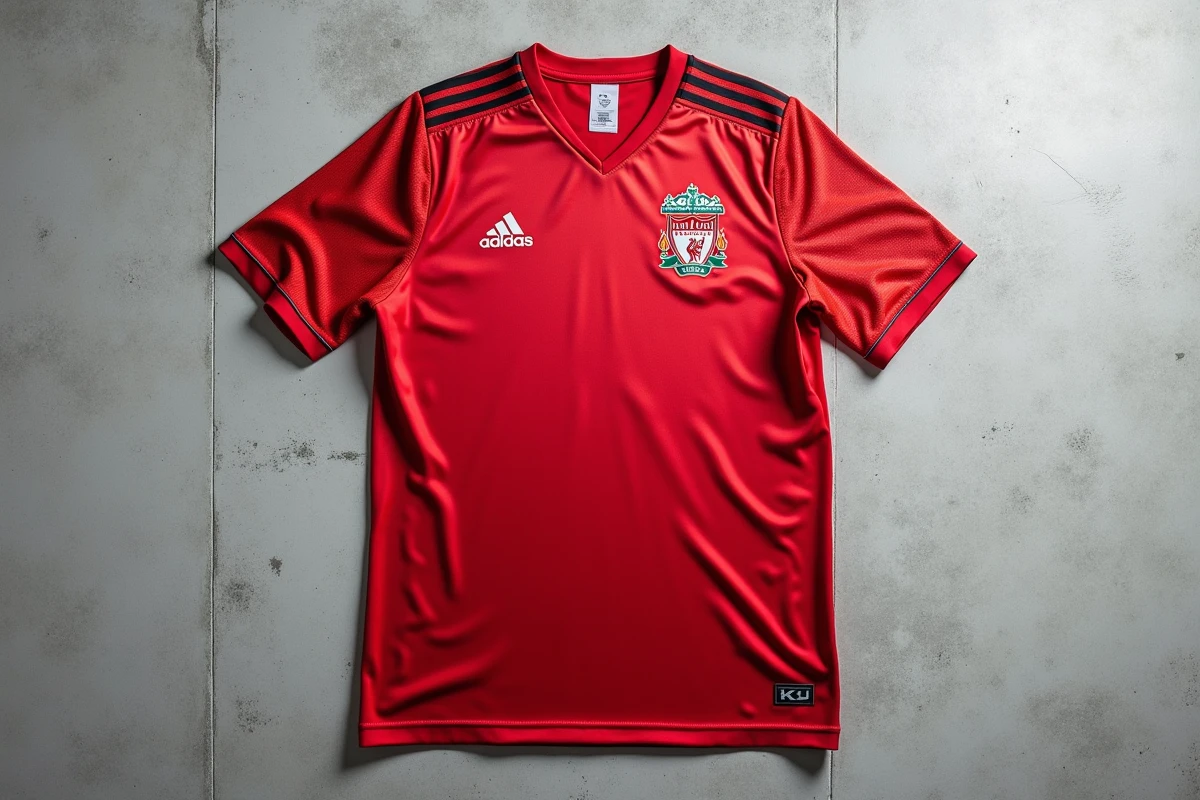Vue à plat en gros plan d'un maillot Bastard München montrant la qualité des broderies, coutures et texture du tissu premium