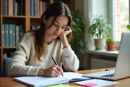 Jeune femme organis&eacute;e dans un bureau lumineux