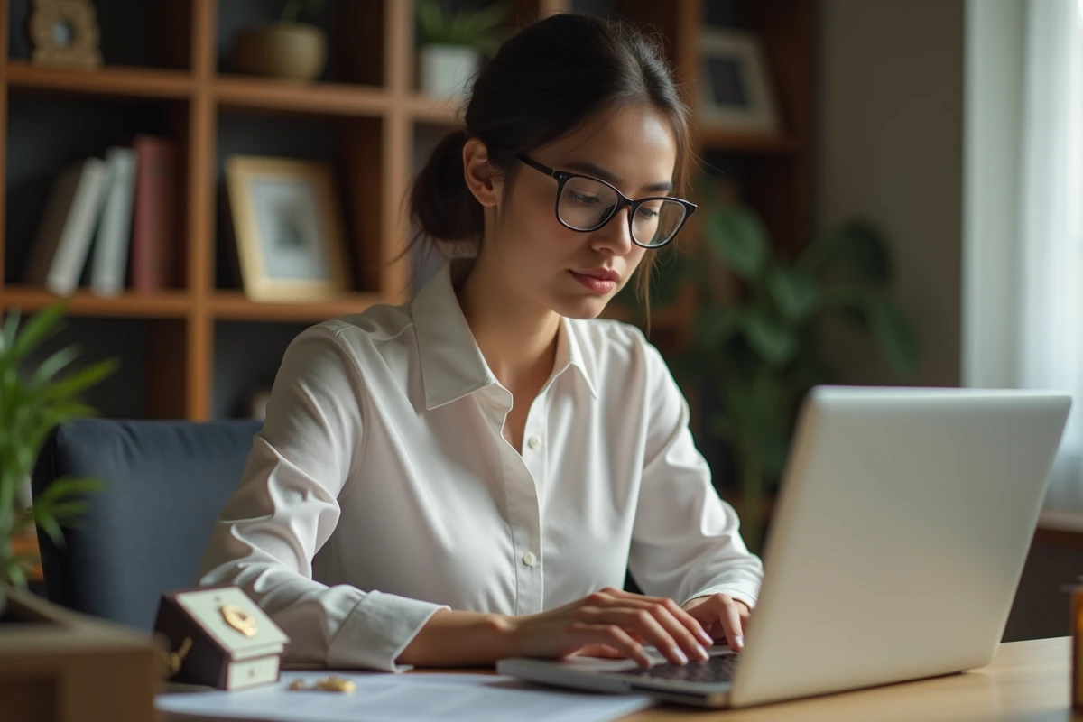 Jeune femme recherchant des montres de luxe sur son ordinateur
