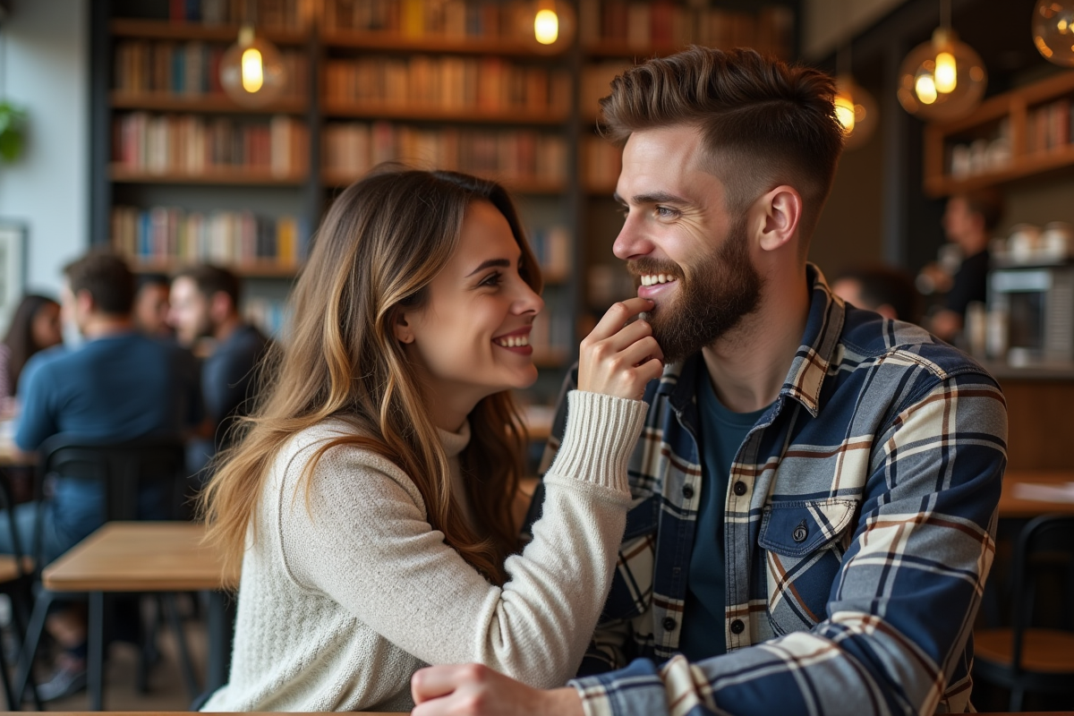 Femme touchant la barbe d