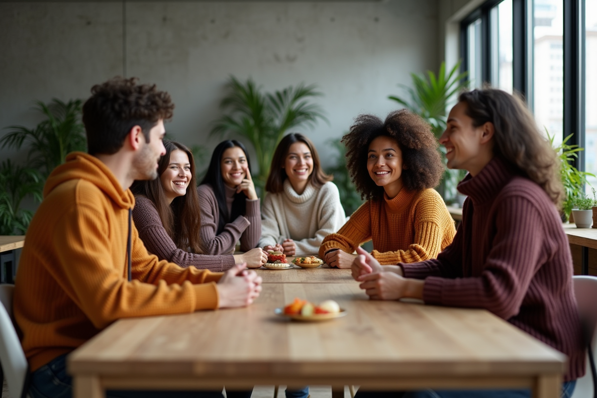 Groupe de jeunes adultes dans un loft moderne