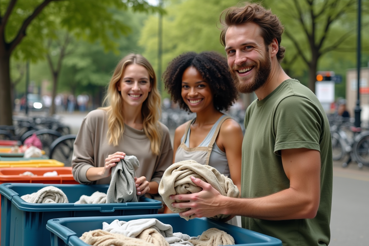 Groupe de jeunes triant textiles lors d’un événement communautaire