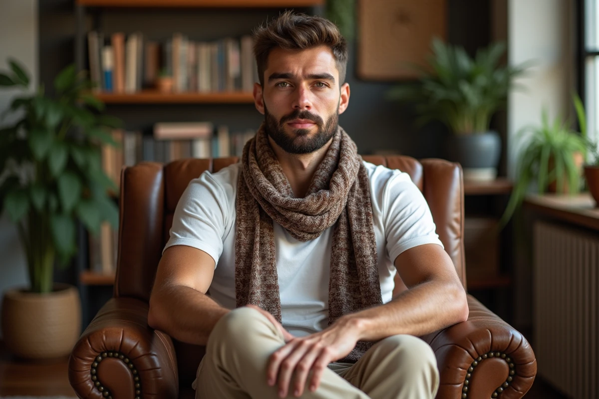 Homme détendu dans un loft avec ambiance créative