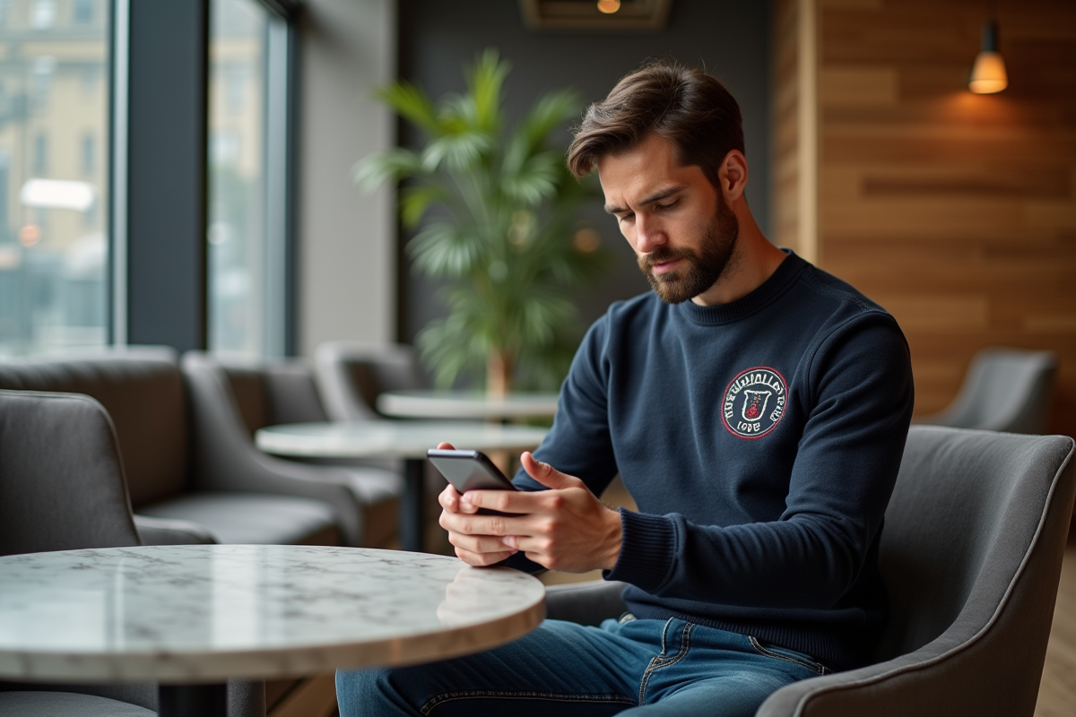 Homme bien habille assis dans un lounge moderne et cosy
