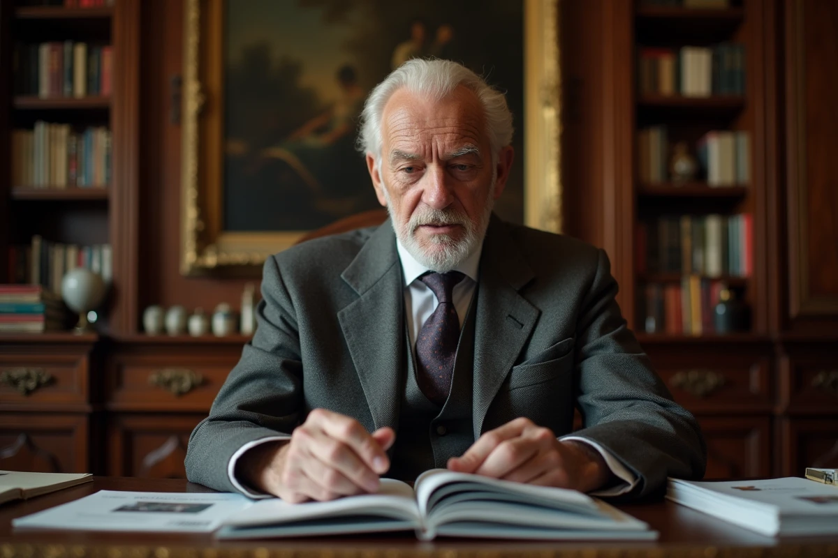 Homme d age examine des magazines dans un bureau parisien