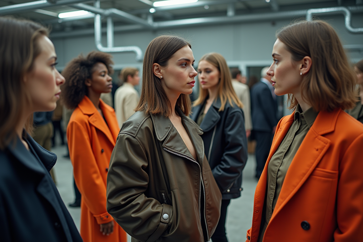 Groupe de jeunes modèles en backstage mode moderne