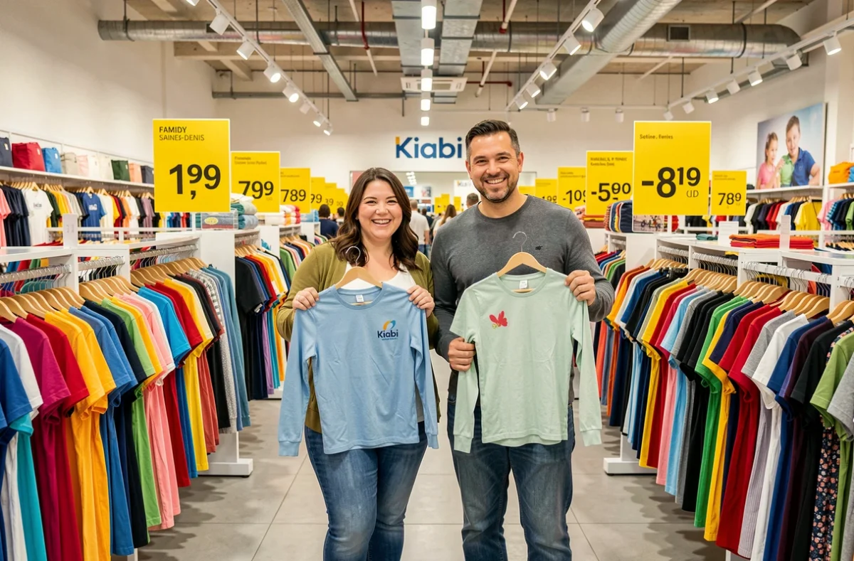 Un couple grande taille faisant leurs courses dans le magasin Kiabi en Seine-Saint-Denis