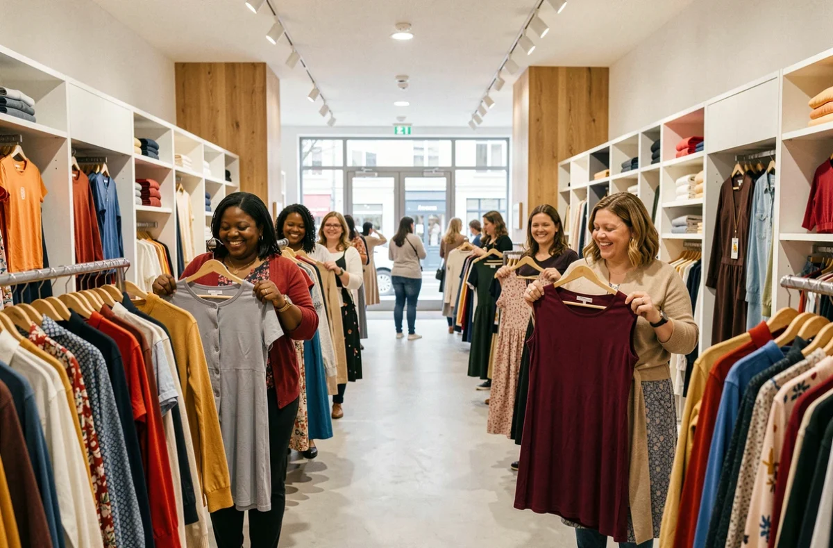 Des femmes de toutes tailles faisant du shopping dans un magasin de vêtements grande taille en Seine-Saint-Denis